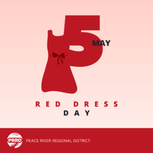 A red gradient background with Red Dress illustration and May 5 in the foreground. 